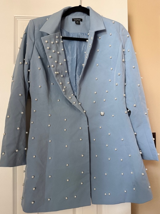 Boohoo Dresses & Skirts - Boohoo Powder Blue Pearl-Studded Blazer Jacket